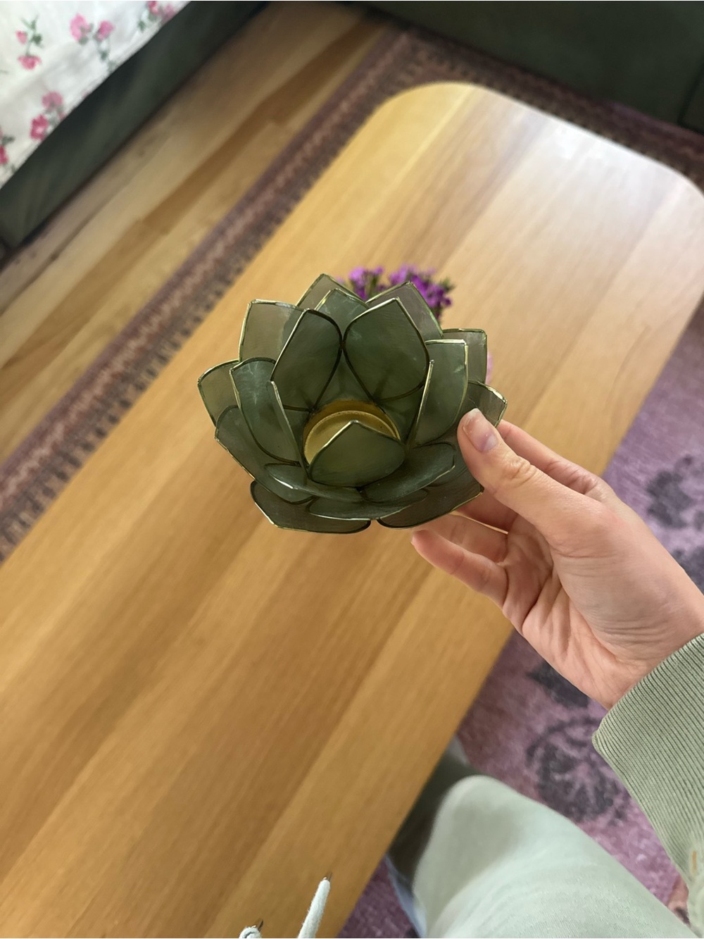 Green Lotus Tealight Candle Holder